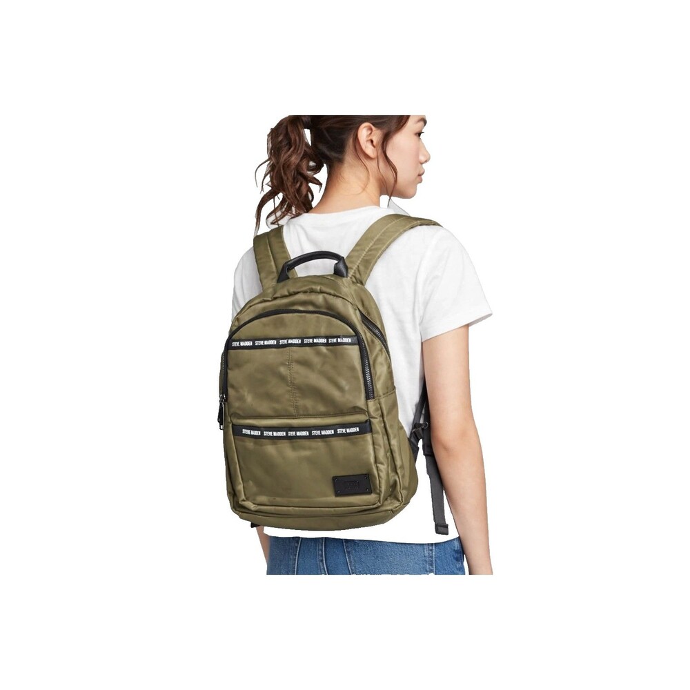 Steve Madden Olive Green Nylon Backpack - Logo Tape - Preowned